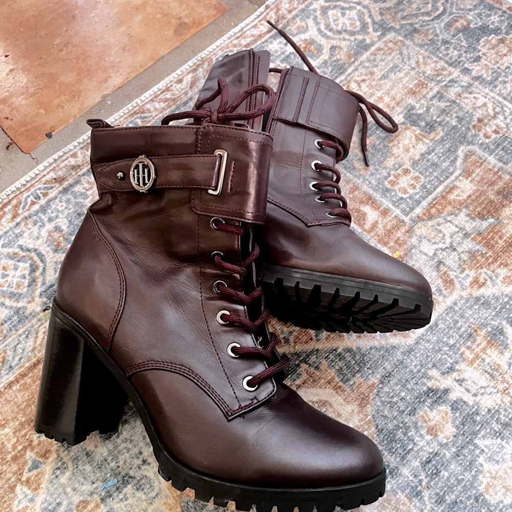 Women's Burgundy Leather Ankle Boots